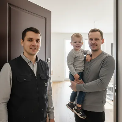 Клиент с ребёнком после замены замка