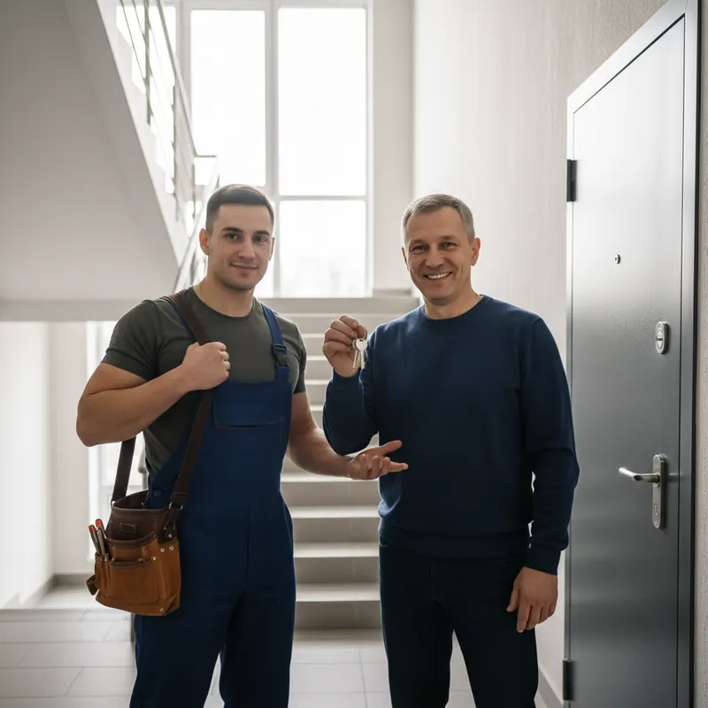 Мастер с клиентом после вскрытия двери